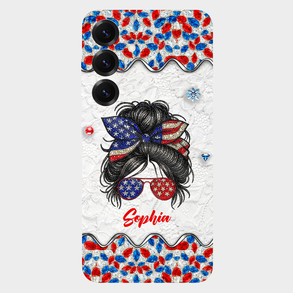 Messy Bun Girl - Personalized Independence Day/ 4th of July Full Print Phone Case