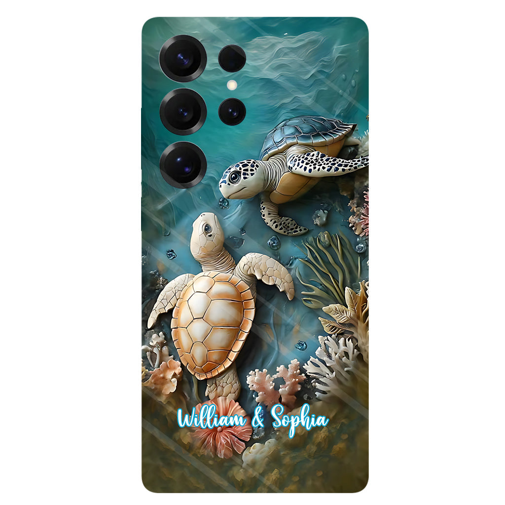 Couple Turtle Gift For Husband Wife, Anniversary - Personalized Couple Full Print Phone Case
