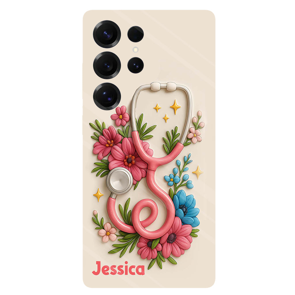 Floral Stethoscope - Personalized Nurse Full Print Phone Case