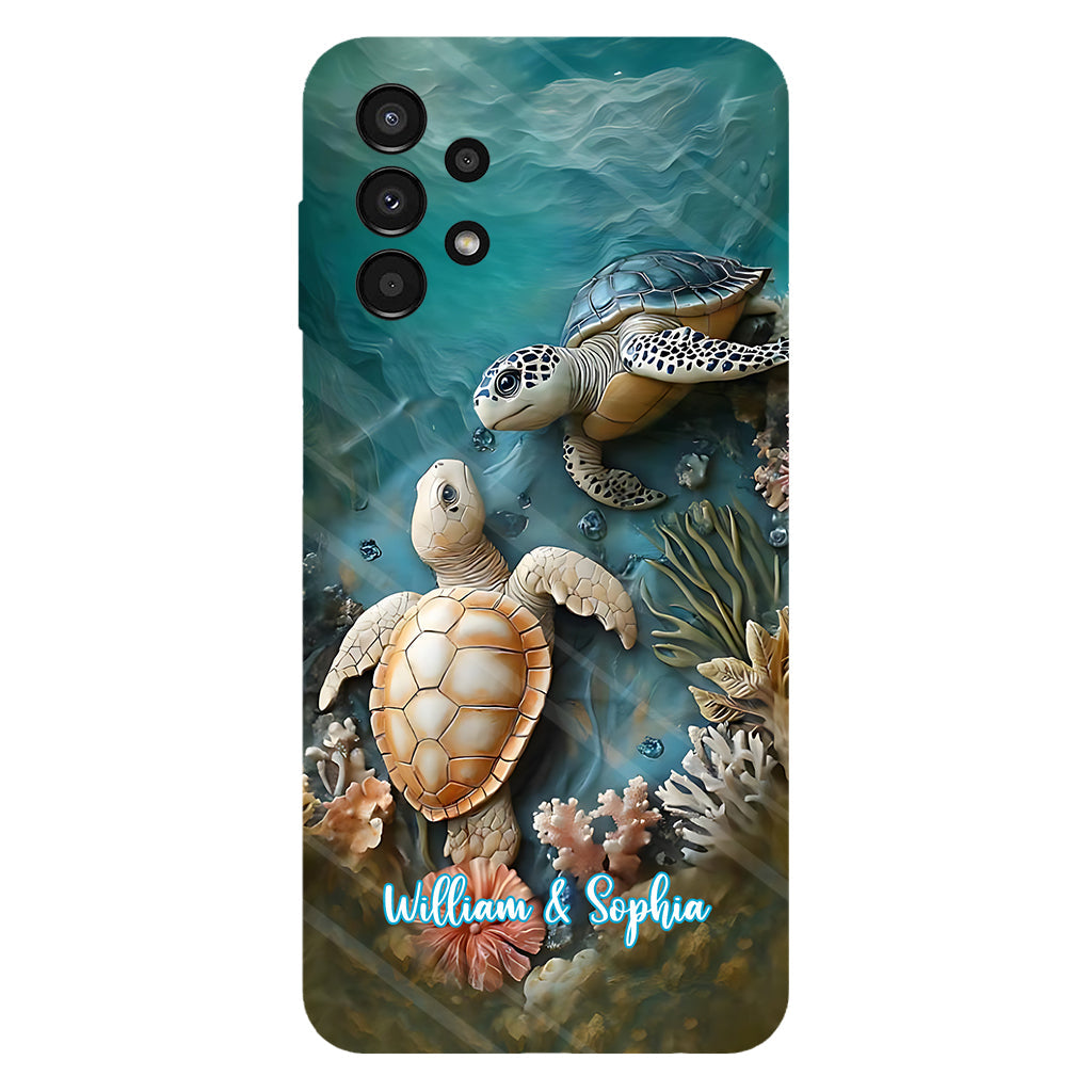 Couple Turtle Gift For Husband Wife, Anniversary - Personalized Couple Full Print Phone Case
