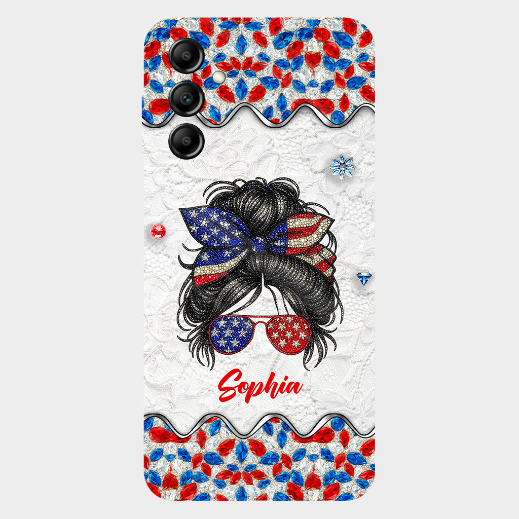 Messy Bun Girl - Personalized Independence Day/ 4th of July Full Print Phone Case