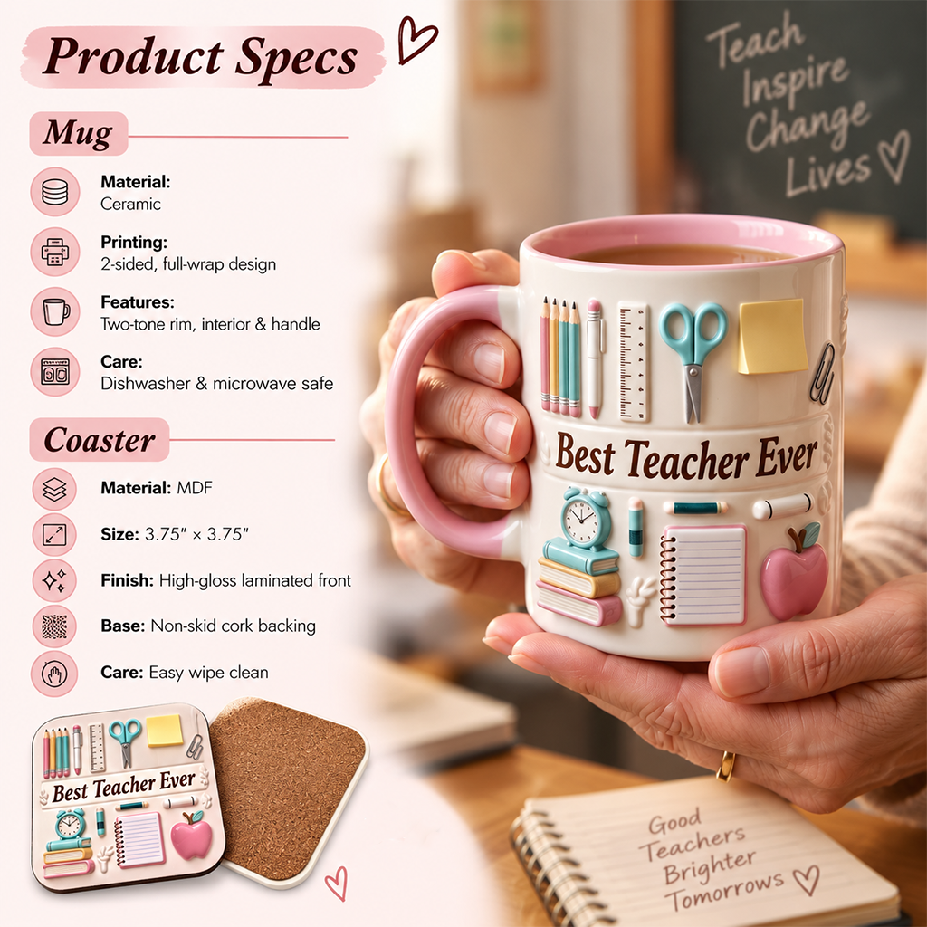 Best Teacher Ever - Personalized Teacher Accent Mug & Coaster
