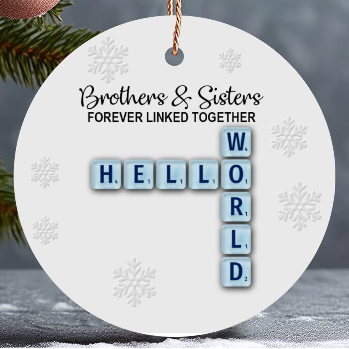 Brothers & Sisters Forever Linked Together, Sea Glass Name Puzzle - Personalized Family Ceramic Circle Ornament