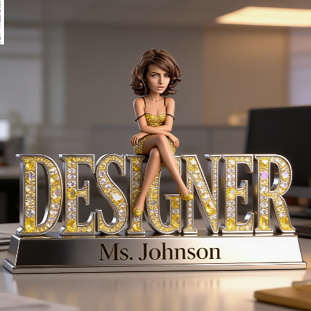 Custom Latin Female Designer Desk Nameplate Plaque - Personalized Artist Figurine, Luxury Crystal Office Decor