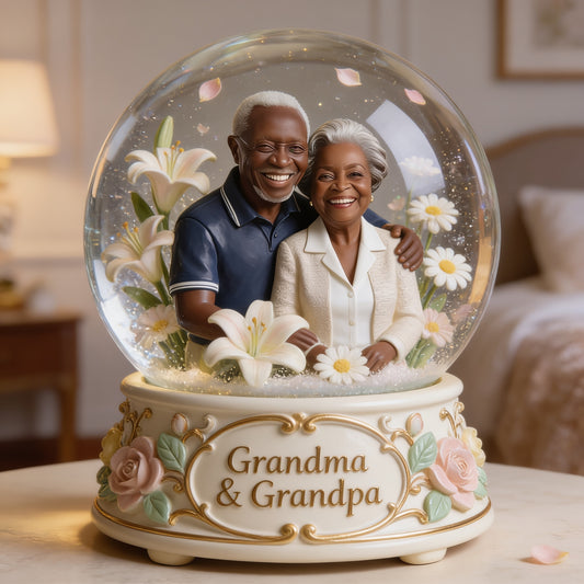 Custom Black Grandma & Grandpa Glass Dome Light - Personalized Couple Figurine Lamp, Sentimental Bedroom Decor Gift