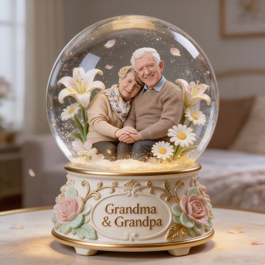 Custom Grandma & Grandpa Glass Dome Light - Personalized Grandparents Lily Figurine Lamp, Sentimental Bedroom Decor Gift