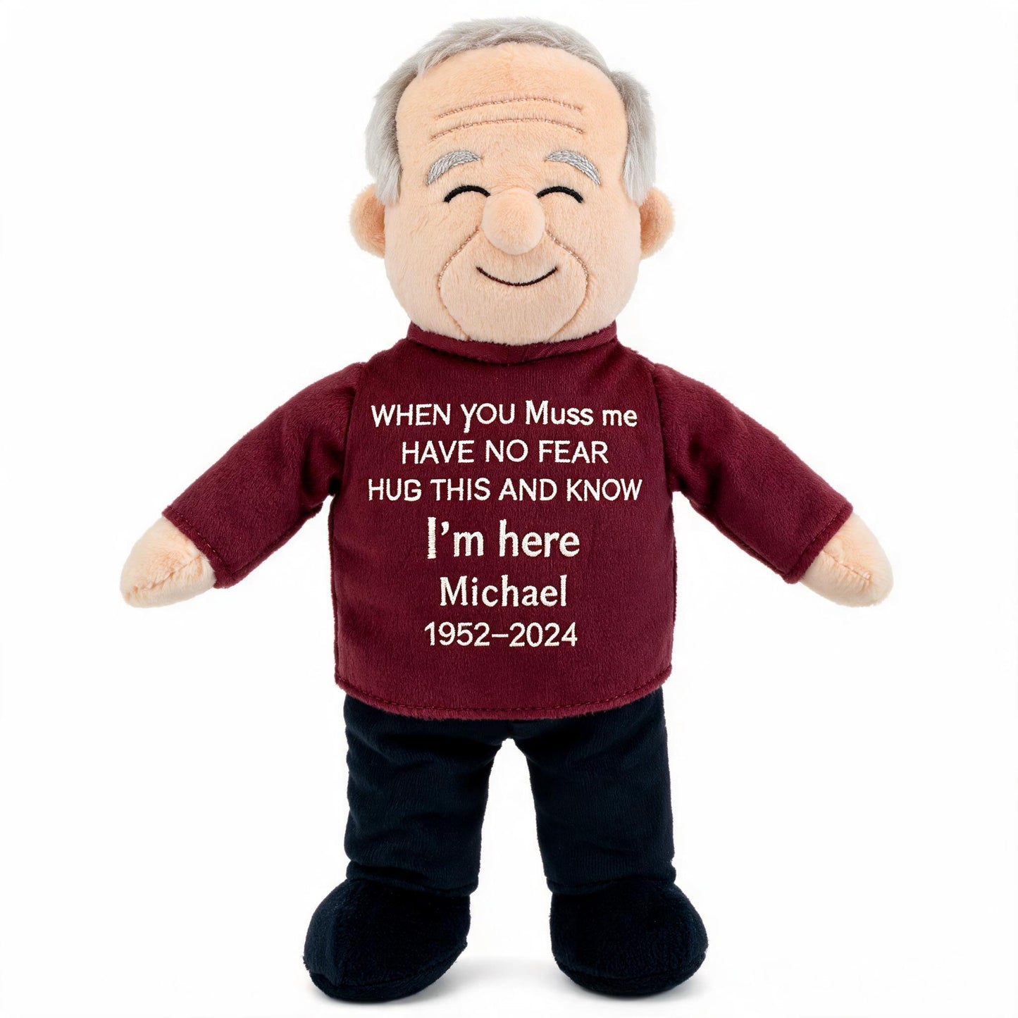 Custom Memorial Older Men Grandpa Plush Doll - Personalized Grandfather Memorial Bear, Comforting Grief Keepsake Gift