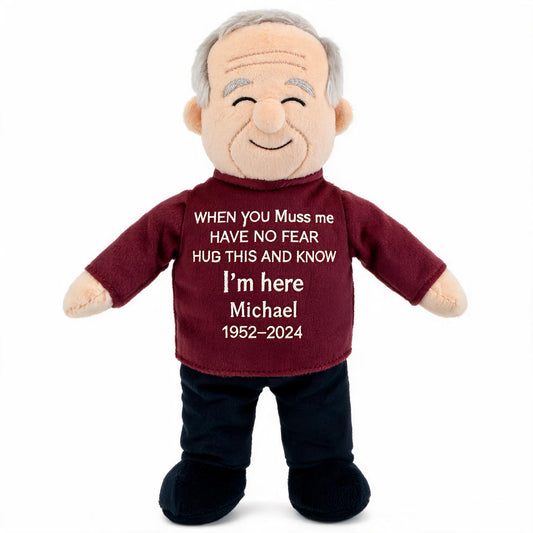 Custom Memorial Older Men Grandpa Plush Doll - Personalized Grandfather Memorial Bear, Comforting Grief Keepsake Gift