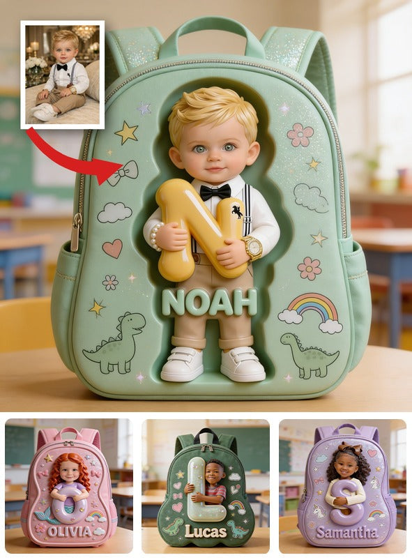 Personalized 3D Blonde Baby Boy Backpack Custom Name Changeable Patch Toddler School Gift for Little Boys