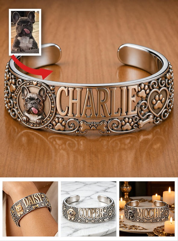 Personalized Boston Terrier Cuff Bracelet Custom Dog Name I Love My Dog Gift for Pet Owners and Dog Lovers