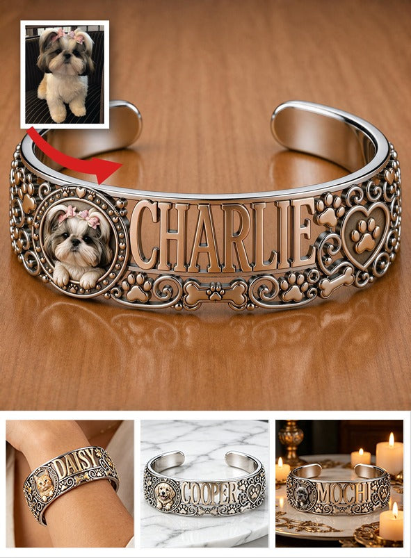 Personalized Cute Shih Tzu Dog Cuff Bracelet - Custom Name Jewelry Gift for Shih Tzu Owners, Dog Moms and Pet Lovers