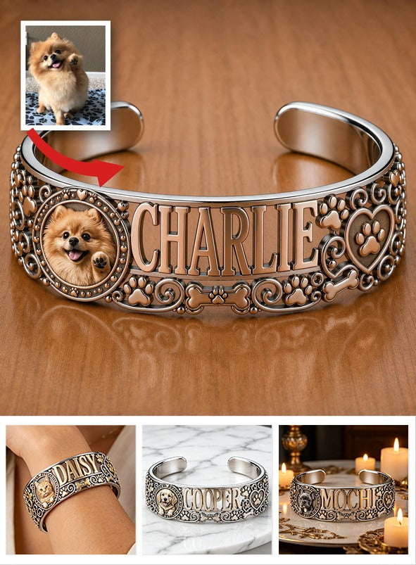 Personalized Fluffy Pomeranian Dog Cuff Bracelet Custom Name Jewelry Gift for Pomeranian Owners and Dog Moms