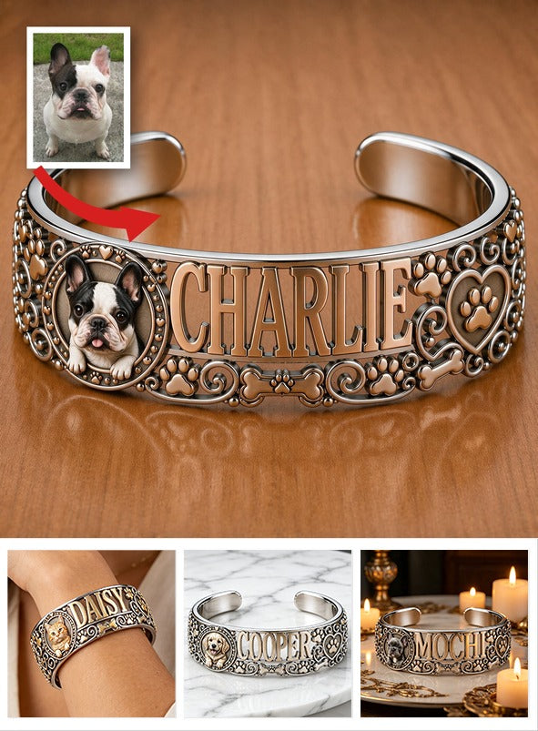 Personalized French Bulldog Cuff Bracelet Custom Name Jewelry Gift for Frenchie Dog Lovers