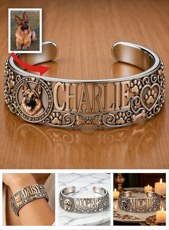 Personalized German Shepherd Custom Name Cuff Bracelet - I Love My Dog Pet Owner Jewelry Gift