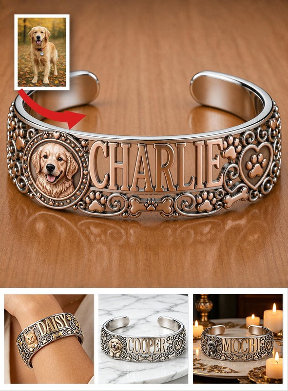 Personalized Golden Retriever Cuff Bracelet Custom Name Pet Jewelry Gift for Dog Lovers and Golden Retriever Owners