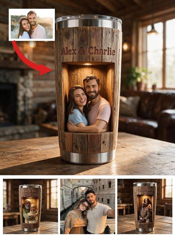 Personalized Rustic 3D Carved Young Latin Couple Tumbler - 'You & Me We Got This' Romantic Anniversary Gift for Partners