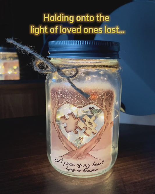 Memorial Butterfly Dragonfly Heaven Feather - Personalized Memorial Mason Jar Light