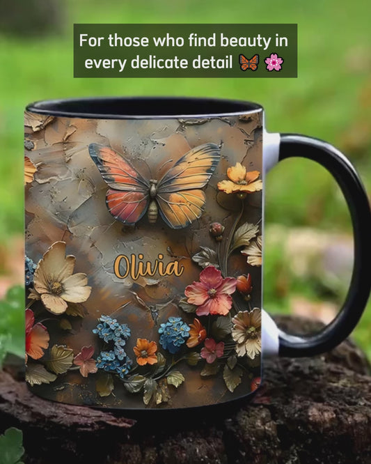 Chic Rose & Butterfly - Personalized Butterfly Accent Mug