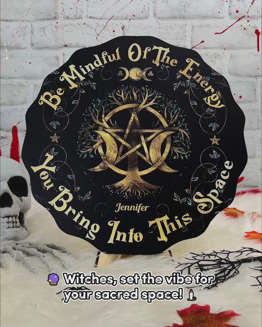 Please Be Mindful - Personalized Witch Custom Shaped Wood Sign