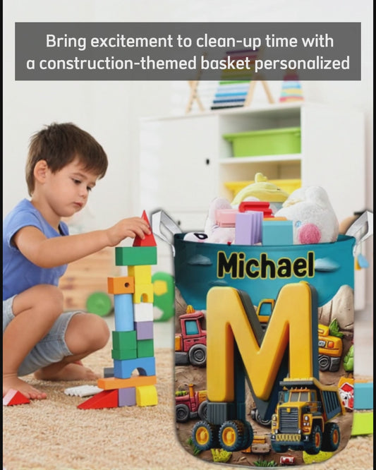 Construction Vehicles Letter - Personalized Kid Storage Basket