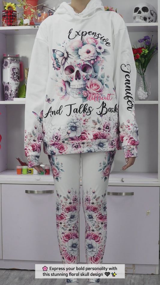 Floral Skull - Personalized Skull Hoodie and Leggings