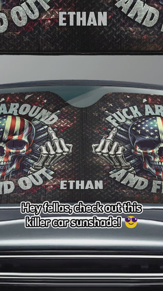 American Flag Skeleton - Personalized Skull Car Sunshade