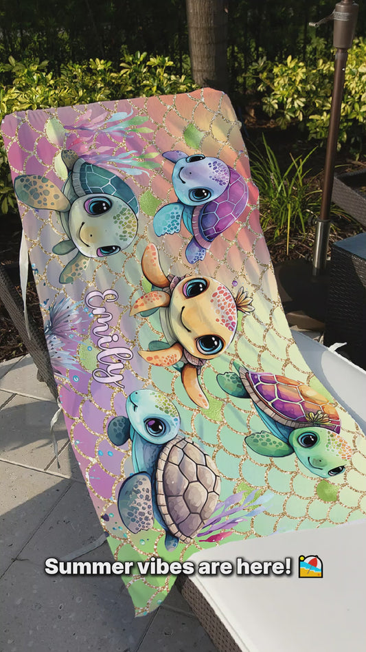 Cute Turtles - Personalized Turtle Beach Towel