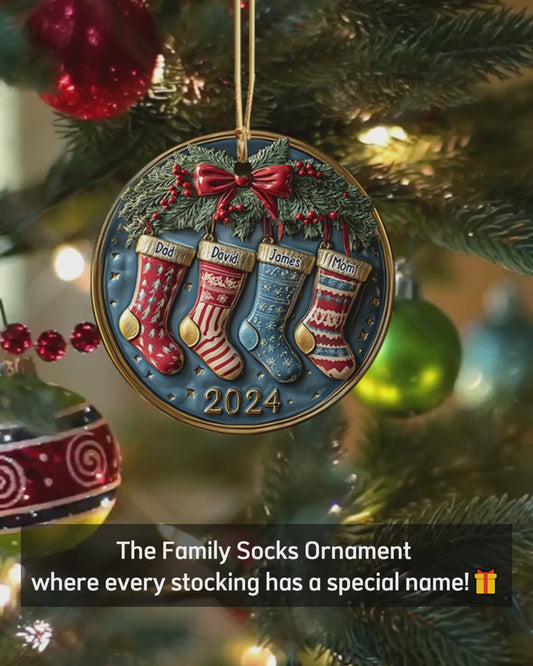 Family Socks - Personalized Family Ceramic Circle Ornament