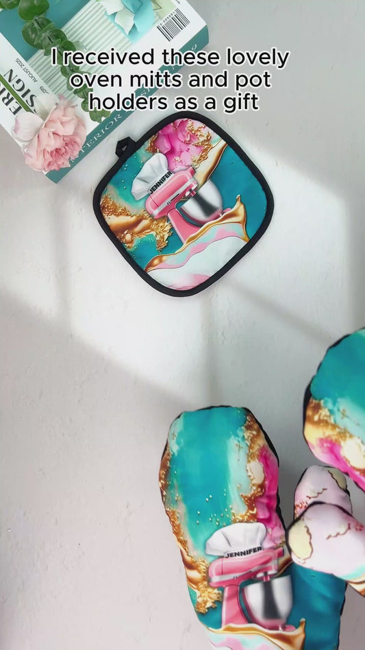 Love Baking - Personalized Baking Oven Mitts & Pot Holder Set