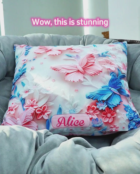 Pink And Blue Butterflies - Personalized Butterfly Throw Pillow