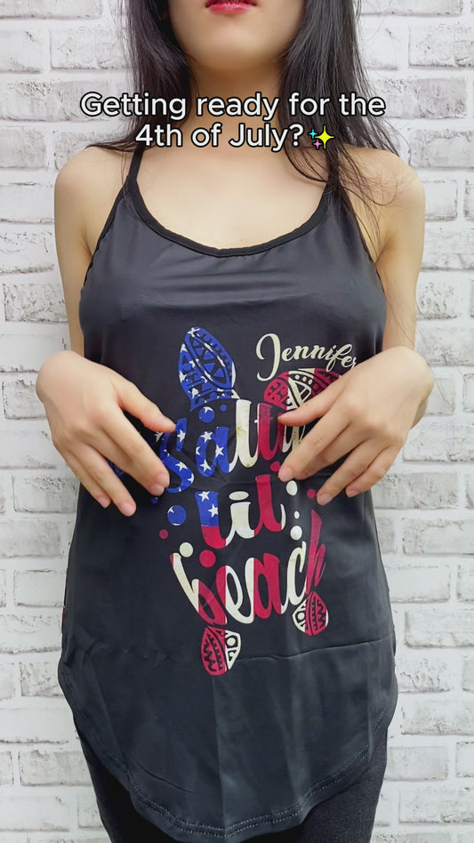 Salty Lil Beach 4th Of July Flag - Personalized Turtle Cross Tank Top