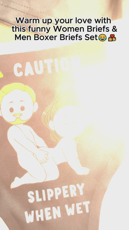 Caution Choking Hazard Slippery When Wet - Personalized Couple Women Briefs & Men Boxer Briefs