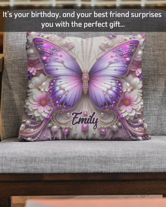 Purple Butterflies - Personalized Butterfly Throw Pillow