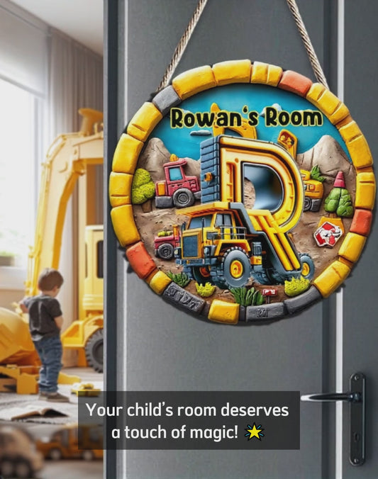 Construction Vehicles Letter - Personalized Kid Custom Shaped Wood Sign