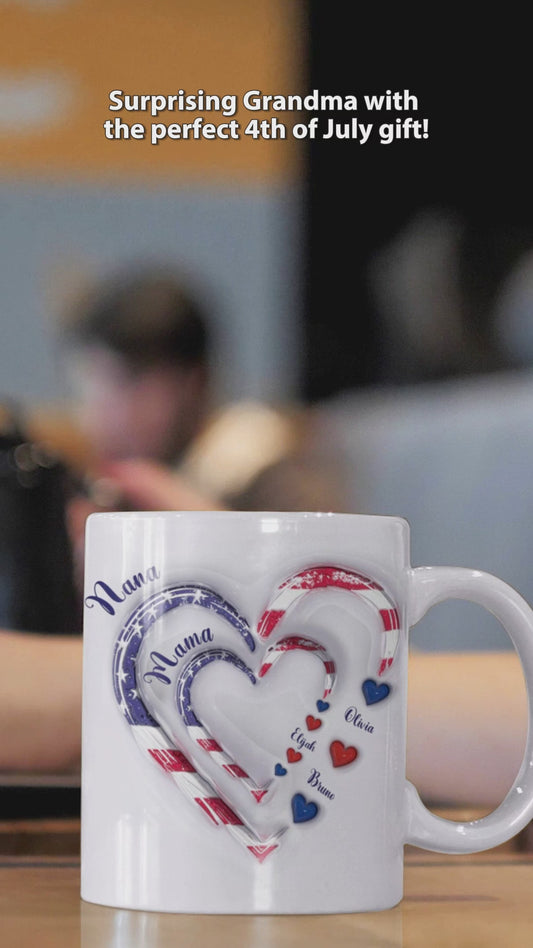 4th Of July Grandma's Hearts - Personalized Grandma Mug
