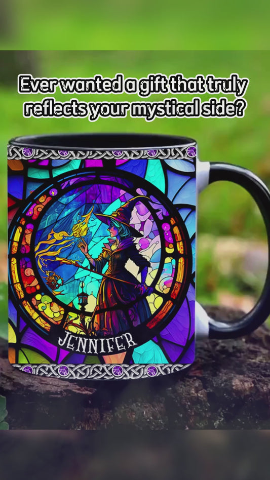 Beautiful Stained Glass Witch - Personalized Witch Accent Mug