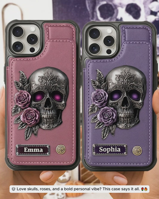 Skull And Roses - Personalized Skull Wallet Phone Case