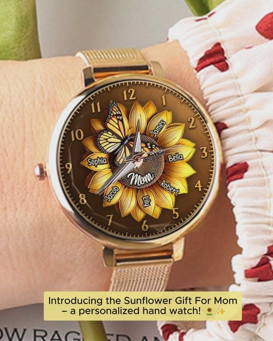 Sunflower Gift For Mom Grandma - Personalized Mother Women Hand Watch