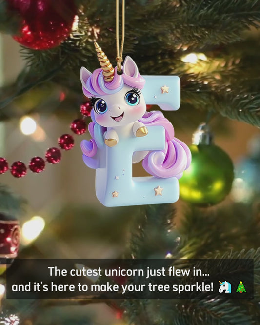 Cute Unicorn Letter Ornament - Personalized Kid Ornament