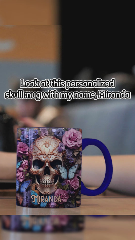 Beauty Of The Dark Skull Roses Butterflies - Personalized Skull Accent Mug