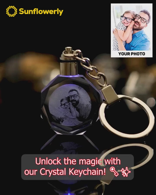 Custom Photo Octagon Crystal Led Light Keychain -  gift for anyone, cat lover, dog lover, who lost a loved one - Personalized Keychain