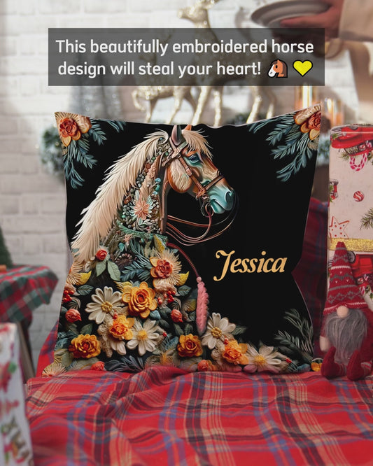 Love Horses - Personalized Horse Throw Pillow