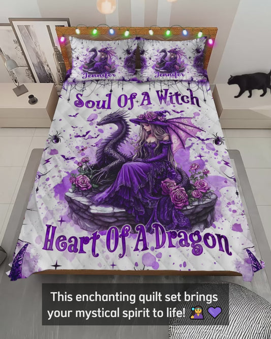 Soul Of A Witch Heart Of A Dragon - Personalized Witch Quilt Set