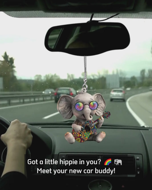 Hippie Elephant - Personalized Hippie Car Ornament