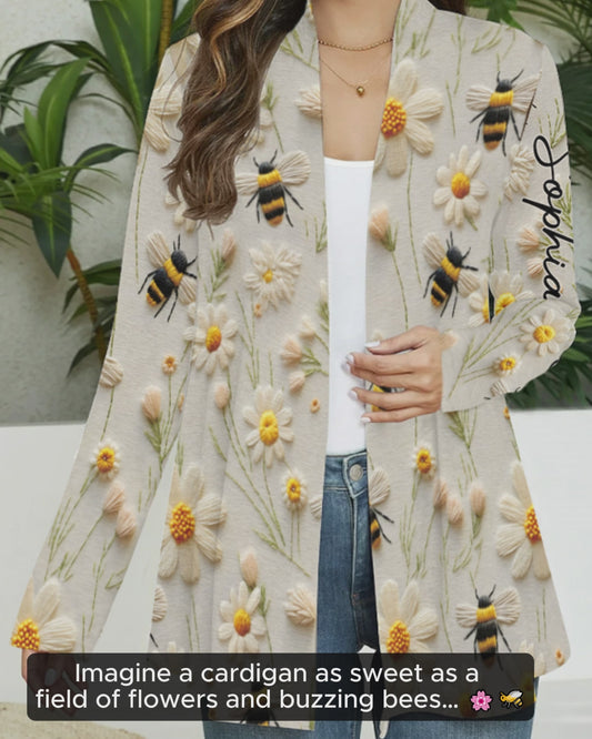 Flower And Bee - Personalized Bee Cardigan