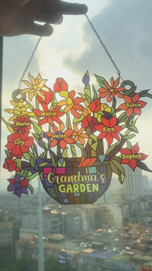 Grandma's Garden - Personalized Grandma Window Hanging Suncatcher Ornament