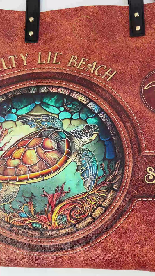 Stained Glass Turtle - Personalized Turtle Tote Bag