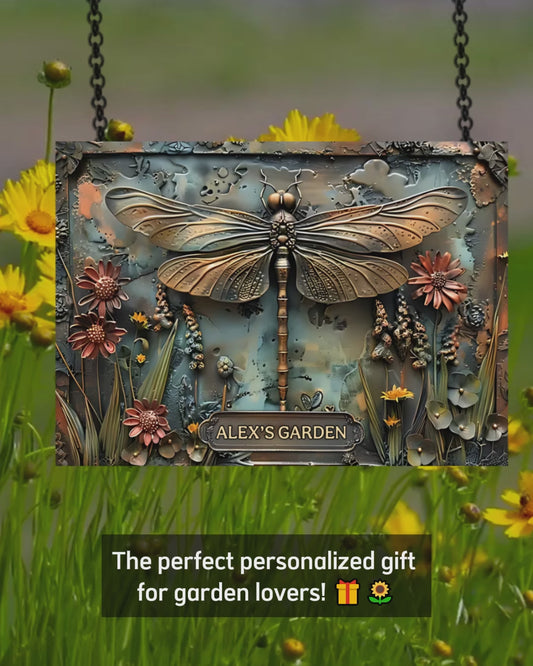 Stunning Dragonfly - Personalized Gardening Rectangle Metal Sign