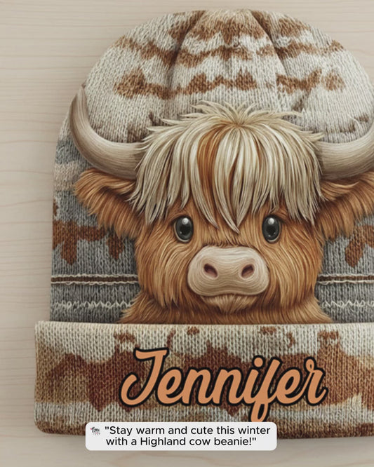 Cute Highland Cow - Personalized Highland Cow Beanie Hat