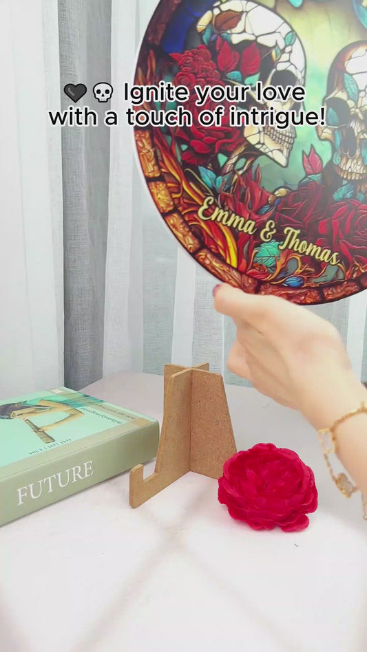 Skull Couple - Personalized Skull Round Wood Sign